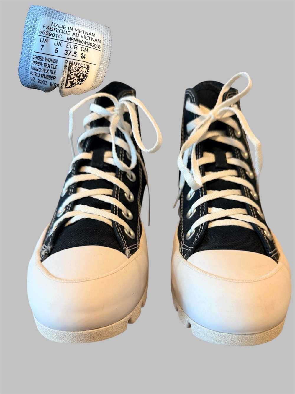 Converse Chuck Taylor All Star Lugged Platform High Tops - Black/White - Size 7 - Picture 5 of 5